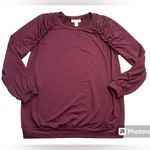 Motherhood Maternity  Plum Ruched Ruffle Shoulder Sweatshirt Photo 0