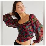 Free People NEW  Oh Lala Floral Puff Sleeve Crop Top S Photo 1