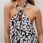 Mango  Black And White Floral Print Halterneck Swing Lightweight Dress Size 10 Photo 2