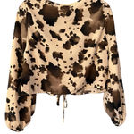 Saints and Hearts Ruched Mesh Long Sleeve Top Cream and Brown Size Large NWT Tan Photo 1