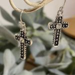 kim rogers Earrings NWT Cross Silver Tone Antique Textured Dangle Photo 4