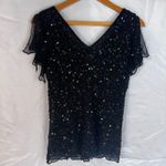 Adrianna Papell Boutique Black Sequin Flutter Sleeve Formal Top SILK Size MD* Photo 2