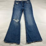 American Eagle Blue Stretch Denim Super High Rise Distressed Flare Jeans 12R Photo 0