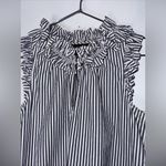 J.Crew  Ruffle Top Sleeveless Blue White Striped Poplin Shirt Style G0825 Size 4 Photo 2