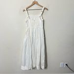 Anthropologie  Linen Square Neck Midi Dress White Lace Embroidered Eyelet Size S Photo 9