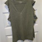Time & Tru Green V Neck Flutter Sleeve Top size Large Photo 0