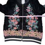 Elevenses Anthropologie Black Velvet Embroidered Bomber Jacket Full Zip Medium Photo 6