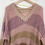 Democracy  Chunky Knit V Neck Striped Relaxed Fit Sweater Pullover size XL Photo 1