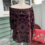 Alice + Olivia  Silk Blend Velvet Burnout Off Shoulder Blouse Top Whimsygoth Photo 2
