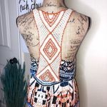 Jealous Tomato  Crocheted Halter Back Orange, White & Blue Maxi Dress Size Small Photo 6