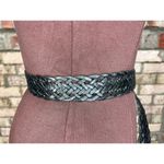 belt split leather black braided goldtone buckle stone western Photo 11