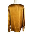 Nicole Miller Olive Brown Satin V-neck Blouse Women's Top Size Large | 8-19 Photo 1