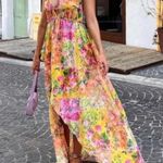 For Love & Lemons  Asymettric Madison Chiffon Dress Colorful Gown Cut Out NWT Photo 4