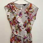 The Limited Lilac Lavender Purple Gray ish Floral Satin Cap Sleeve Belted Dress Photo 1