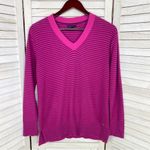 Tommy Hilfiger Striped V-neck Split Hem Sweater Small Pink Photo 6