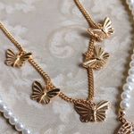 Gold & Pearls Butterfly Double Necklace Set Photo 2
