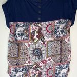 Rewind  Navy Blue Patterned Short Sleeve Blouse Size Juniors Small Photo 7