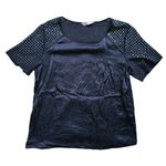 Rebecca Taylor Beaded Silk Short Sleeve Blouse Black 10 Designer Glam Minimalist Photo 0
