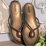 Unlisted  Bronze Sandals Low Wedge Thong Beaded Womens 8.5 Photo 1