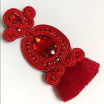 None Design Handcrafted Red Tassel Earrings Photo 4