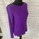Ralph Lauren women L 100% cotton boatneck ribbed stripe Longsleeve top purple and black Photo 3