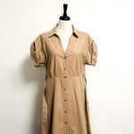 Brochu Walker Sahara Beige Fia Belted Button Up Short Sleeve V Neck Dress Large Photo 2