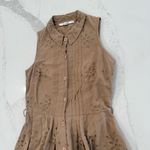 Boden Sleeveless Eyelet Button Front Cottagecore Midi Dress Womens 2R Tan Preppy Size 2 Photo 2