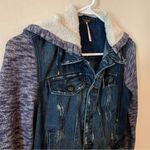 Free People Distressed Knit Hooded Denim Jacket Photo 2