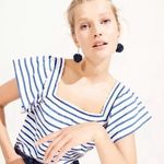 J.Crew Smocked Square Neck Nautical Stripe Top XS Photo 8