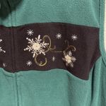Basic Editions Green Fleece Vest Snowflake Embroidery Zip Up Collar Winter XL Photo 2