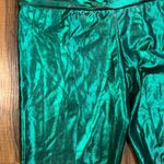 Women Flare Shiny Trousers Laser Metallic Wetlook Ruffle Wide Leg Pants,Green Size L Photo 2