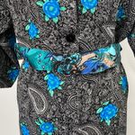 Vintage Midi Dress Paisley Floral Printed Belted Black Blue Womens Medium Photo 7