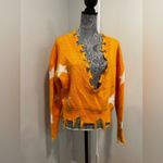 Zaful  Star Print Cropped Chewed Hem Sweater Orange and White LongSleeve One Size Photo 5