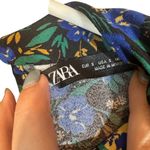 ZARA Blue Multicolor Floral Long Ruched Sleeve Mock Neck Blouse Women Sz S Photo 6