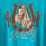 Ariat  Women’s Howdy T-Shirt Teal Brown Short Sleeve Tee Large Photo 4