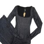 SKIMS NWT Soft Lounge Shimmer Long Sleeve Dress in Onyx Foil Black Ribbed Maxi M Photo 2