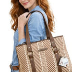 NWT Jamaica Bay Woven Tote | Neutral Brown & Cream Shoulder Bag Photo 0