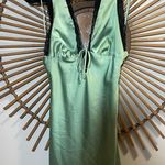 Victoria + Sophia Satin Green Mini Dress w/ Black Lace Trim Coquette Pistachio 💚 Photo 2