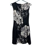 Vince Camuto Black Floral Scuba Fit and Flare Sheath Dress Zipper Back Size 4 Photo 1