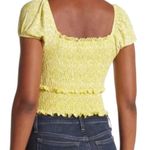 Lush Clothing New Lush Womens Size Large Cropped Top Smocked Cap Puff Sleeve White Blue Swirl Photo 10