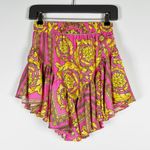 Akira Basque Waist Yellow Pink Paisley Floral Print Pattern Chiffon Mini Skirt S Photo 0