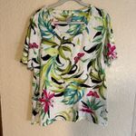 Chico's  Women's White 3 Tropical Floral Print V Neck Short‎ Sleeve Top Size XL Photo 3