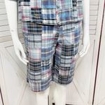 Merona Vintage Madras Patchwork Plaid Crop Blazer Shorts Set Blue Medium 8 Photo 5