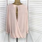 Sans Souci  Sheer Split Front Surplus Blouse Blush Pink Small Photo 3