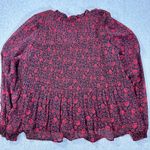 Philosophy Red Floral Pleated Peasant Blouse Women's Large V-Neck Sheer Sleeve Photo 8