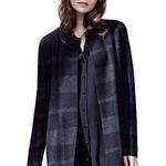 Eileen Fisher Plaid Merino Wool Open Front Long Jacket Cardigan Grey Black Small Photo 10