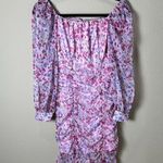 ZARA  Purple Pink Floral Ruched Sheer Long Sleeve Mini Dress Size Small Photo 3