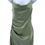 NA-KD Waterfall Draped Green Satin Cowl Mini Dress Tie Back Size 34 S Going Out Photo 0