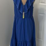 Summersalt  Coastal Poplin Ruffle Neck Midi/Maxi Dress Blue Photo 3