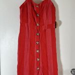 Urban Romantics  Red Striped Sleeveless Button Up Linen Blend Dress L Photo 0